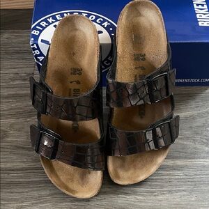 Birkenstock Dark Croc-Patterned Sandals
